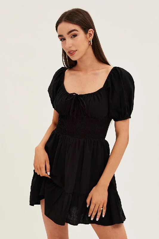 Black Skater Dress Short Sleeve Mini