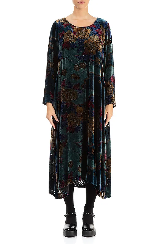 Floral Devoré Silk Velvet Dress