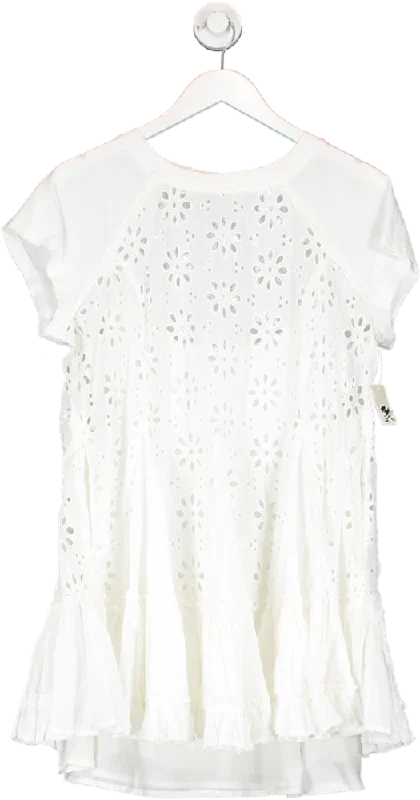 Free People White Sadler Broderie Lined Mini Dress UK S