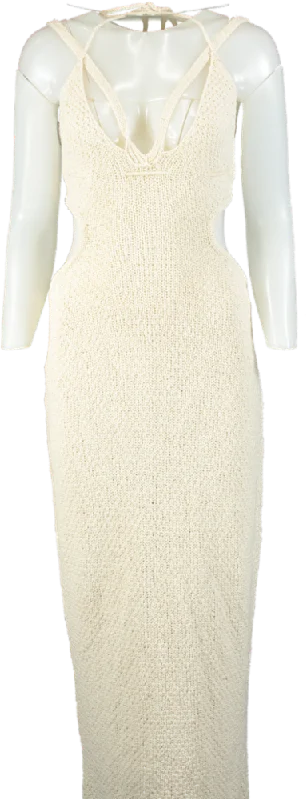 JLUX LABEL Cream Crochet Knit Midi Dress UK M