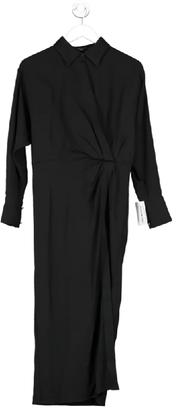 Karen Millen Black Viscose Crepe Long Sleeve Woven Midi Shirt Dress UK 8