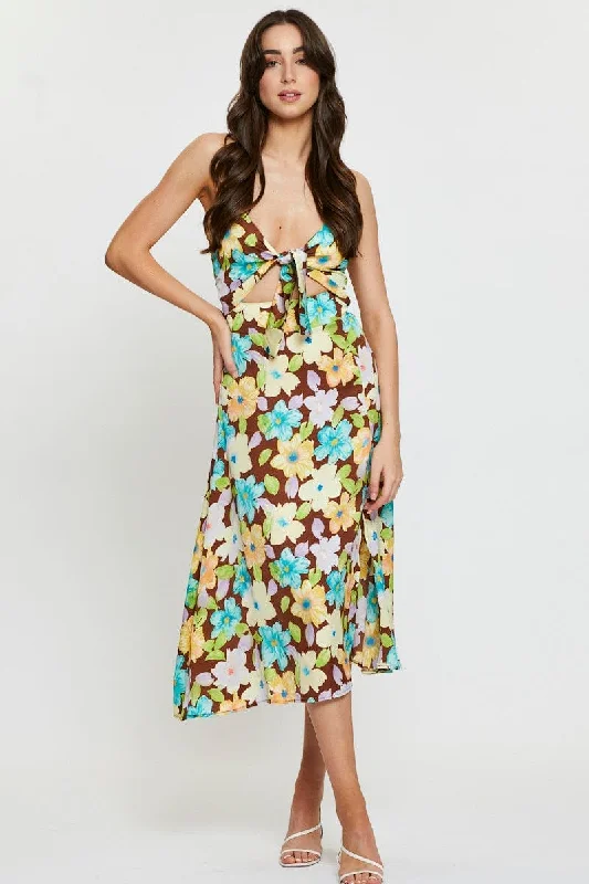 Print A Line Dress Midi