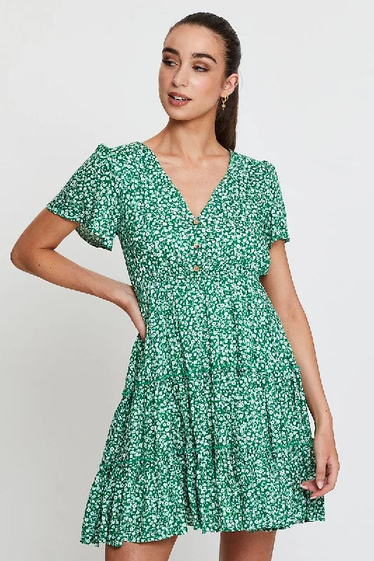 Print Skater Dress Short Sleeve Mini