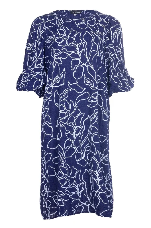 Printed Soft Drape Dress | NAVY | 4613A1