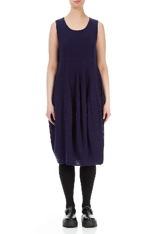 Sleeveless Balloon Blue Violet Linen Viscose Dress