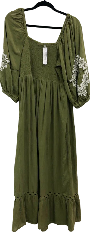 Accessorize Khaki Embroidered Maxi Dress UK 16-18