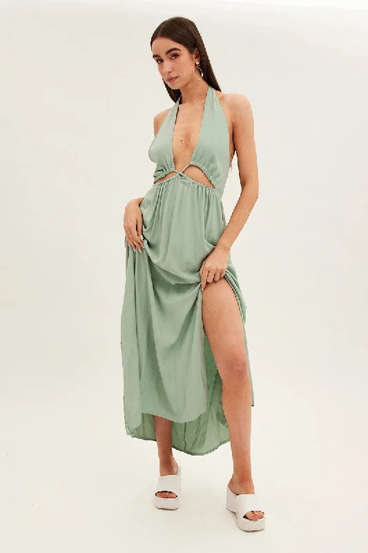 Green Maxi Dress Backless