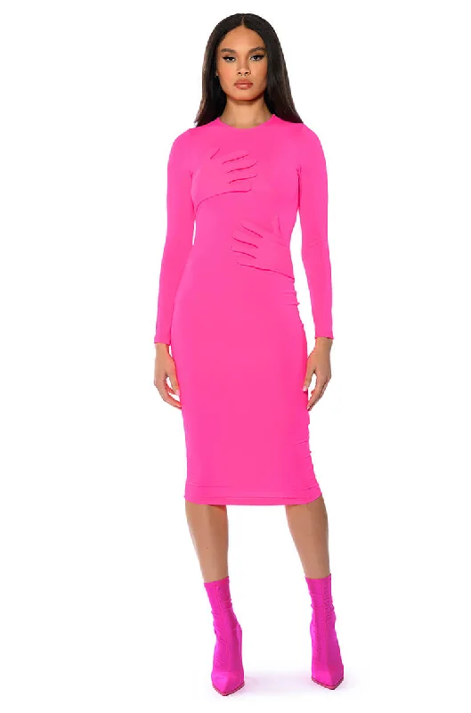 HOLD ON BODYCON LONG SLEEVE MIDI DRESS