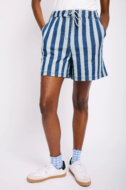 Denim Knit Stripe Shorts