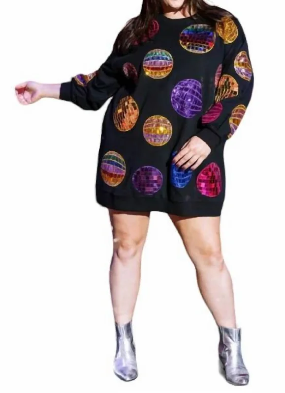 Disco Ball Sweatshirt Dress In Black Multi