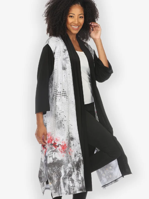 Monotone Peacock Knit Long Cardigan