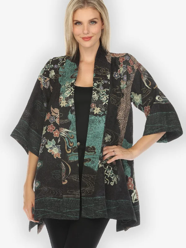 Phoenix in Turquoise Silk Blend Kimono