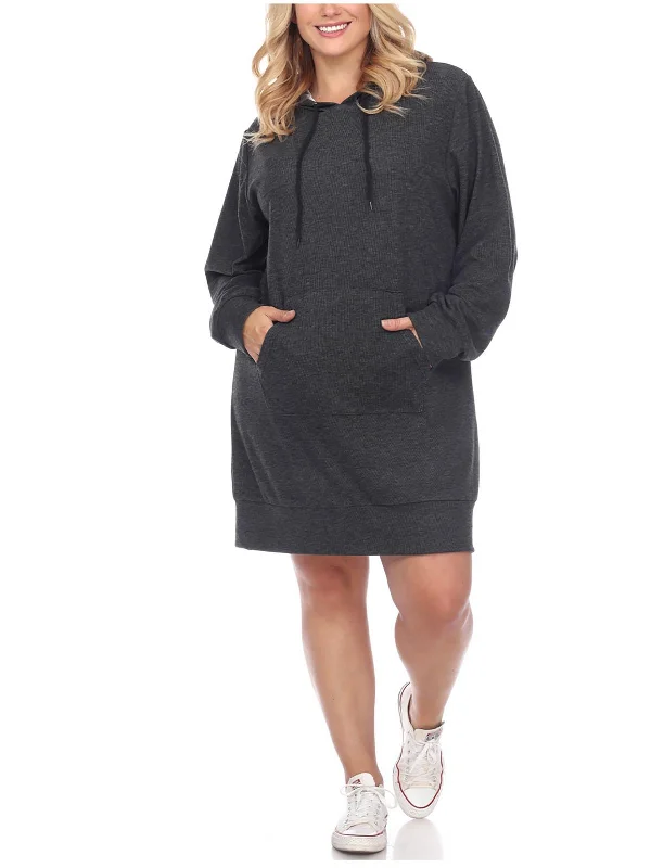 Plus Womens Hoodie Above Knee Sweatshirt Dress