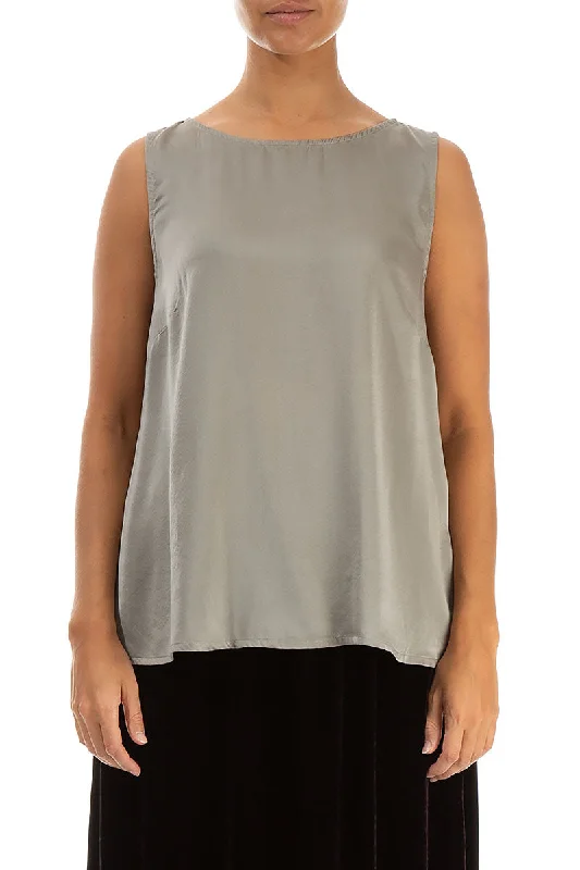 Sleeveless Silver Sage Silk Top