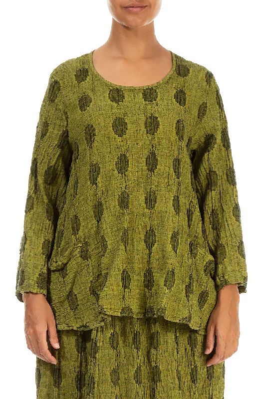 Textured Bubbles Cyber Lime Linen Blouse