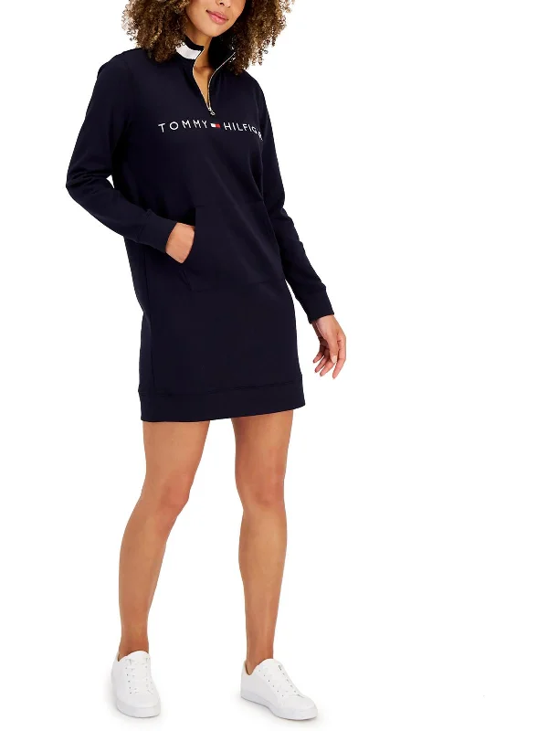 Womens Mock Neck Mini Sweatshirt Dress