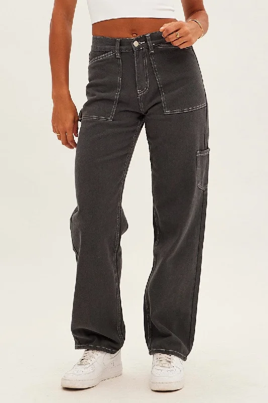 Grey Cargo Jeans Mid Rise