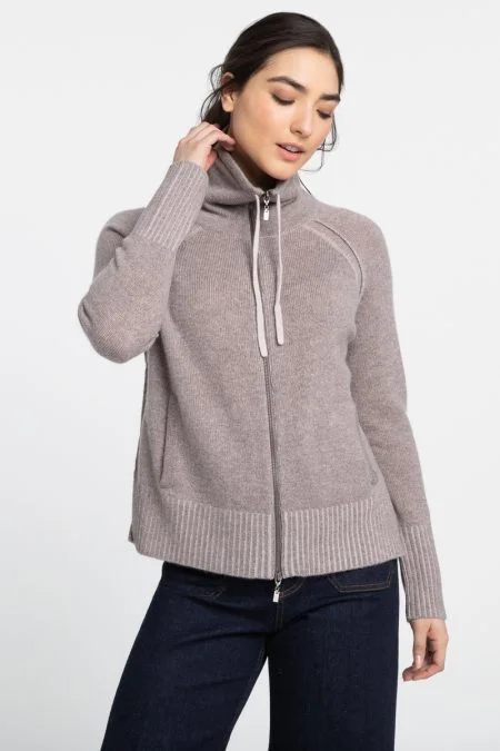 Kinross Cashmere Plaited Funnel Zip Cardigan