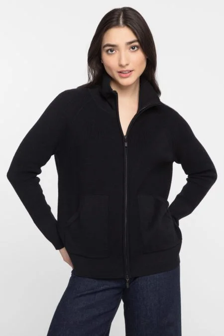 Kinross Cashmere Thermal Zip Mock Cardigan