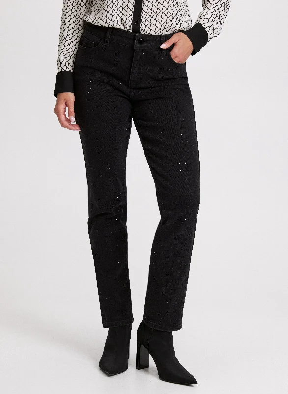 Rhinestone Detail Straight Leg Jeans