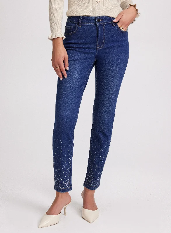 Rhinestone Embellished Slim Leg Jeans