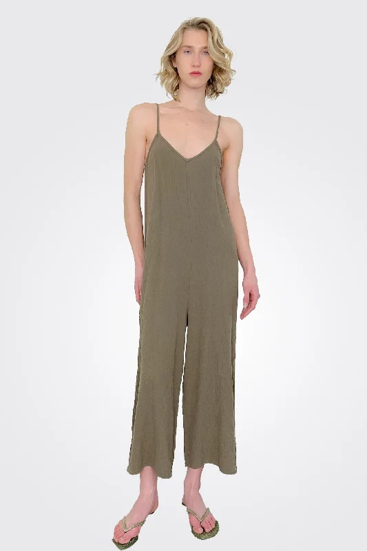 Tie Shoulder Jumpsuit - Olive Tree