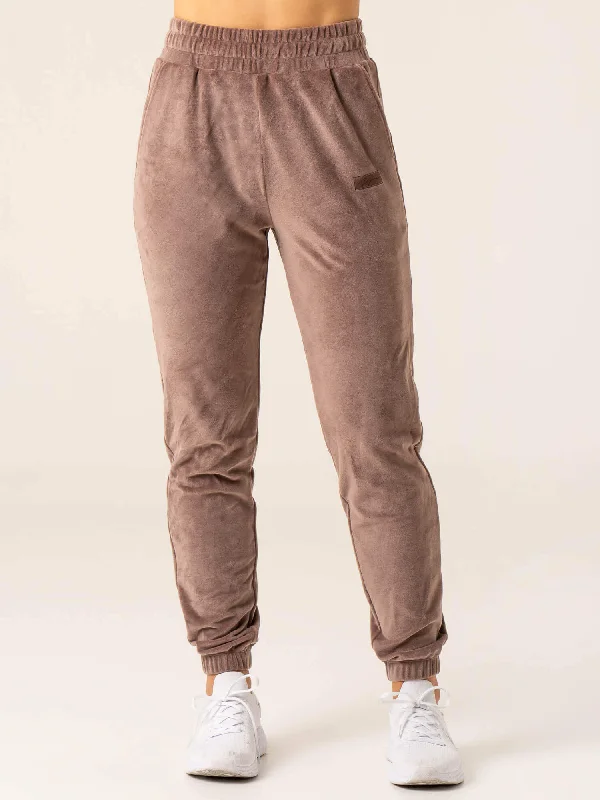 Velour Track Pant - Taupe