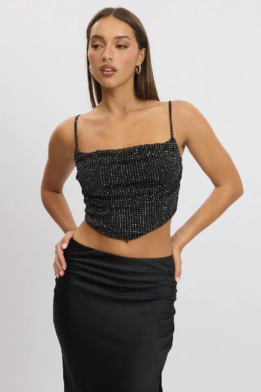 Black Cami Top Cowl Neck