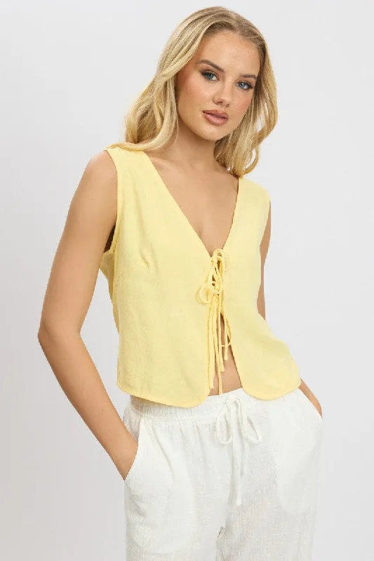 Yellow Abstract Tie Up Top Linen